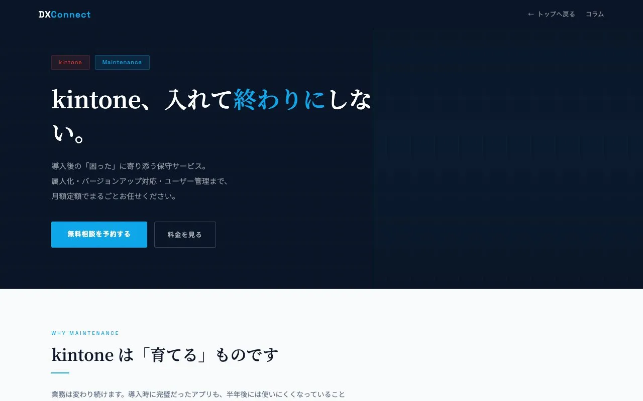 DX Connectの公式サイトのページ