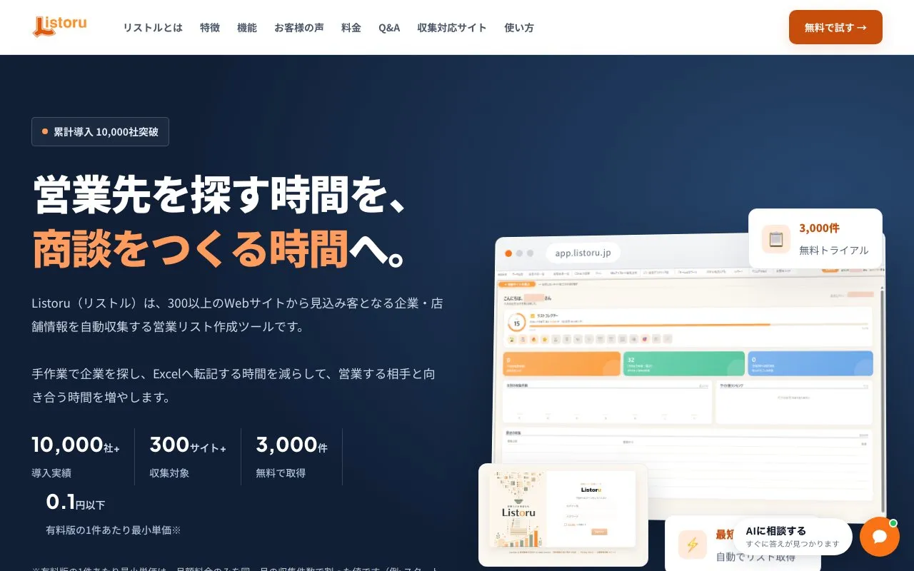 Listoru（商売繁盛合同会社）の公式サイトのトップページ