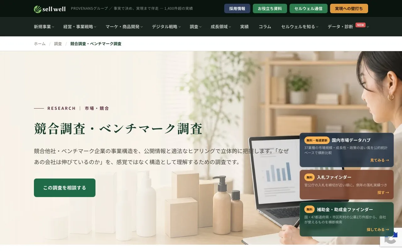 競合調査・デスクリサーチ（セルウェル株式会社）の公式サイトのページ